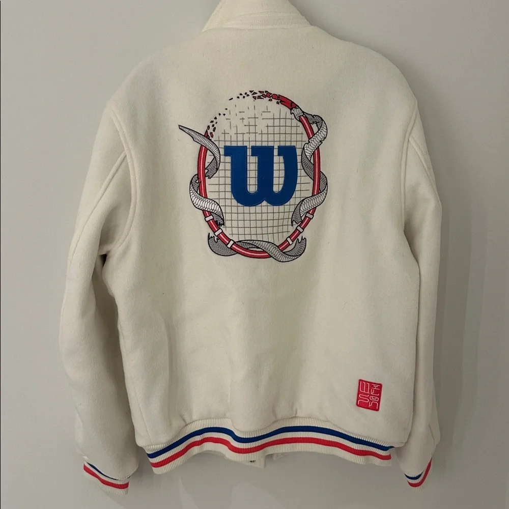 Wilson‎ Varsity Jacket Cream Blue Red White USA Made Mens Size Medium - Picture 5 of 10